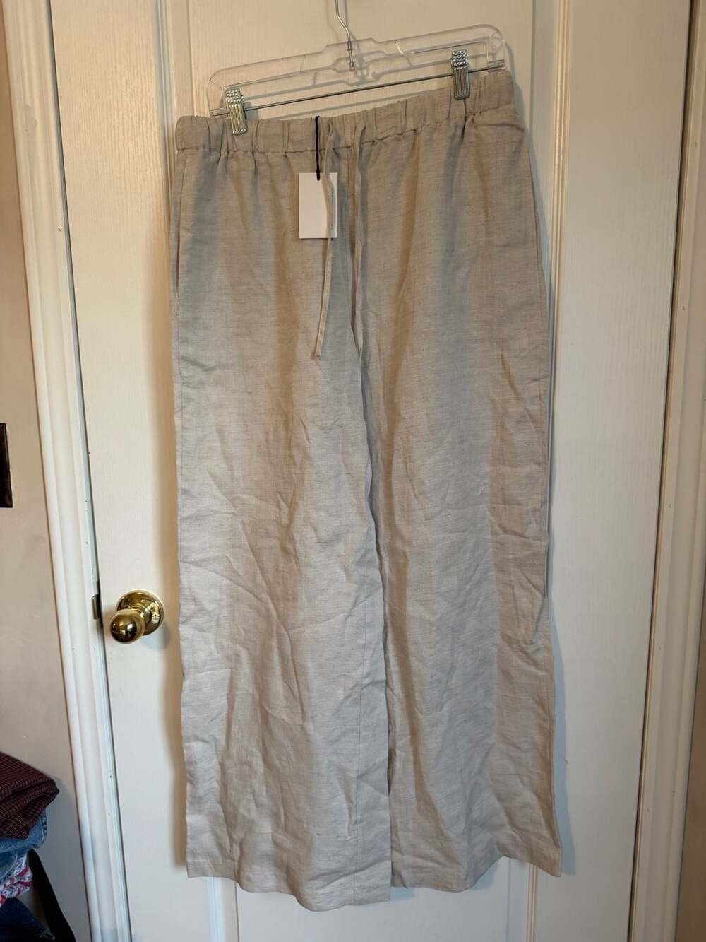 Teddy + Rose Wide Leg Pants Size L Beige Linen Blend Drawstring